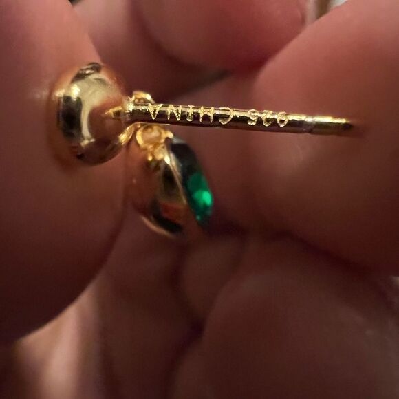 Rachel Zoe Gold & Sterling Silver Green heart CZ Dangle Earrings - Picture 4 of 4